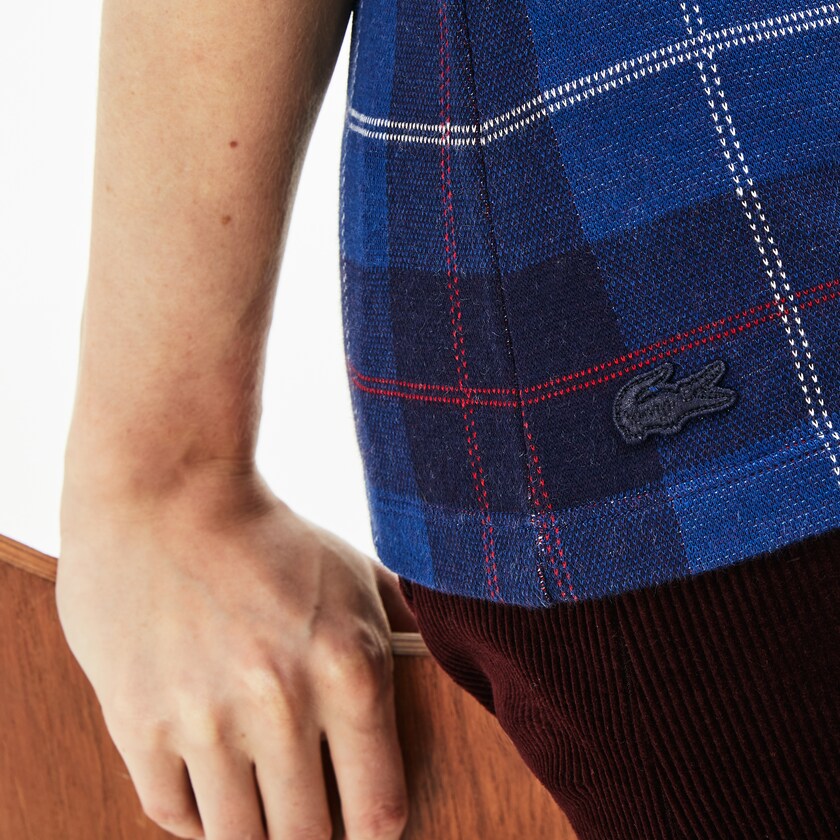 Camisa Polo Lacoste Feminino Azul Marinho Azuis Azuis Tartan Check Cotton Jacquard EP6-95659V8