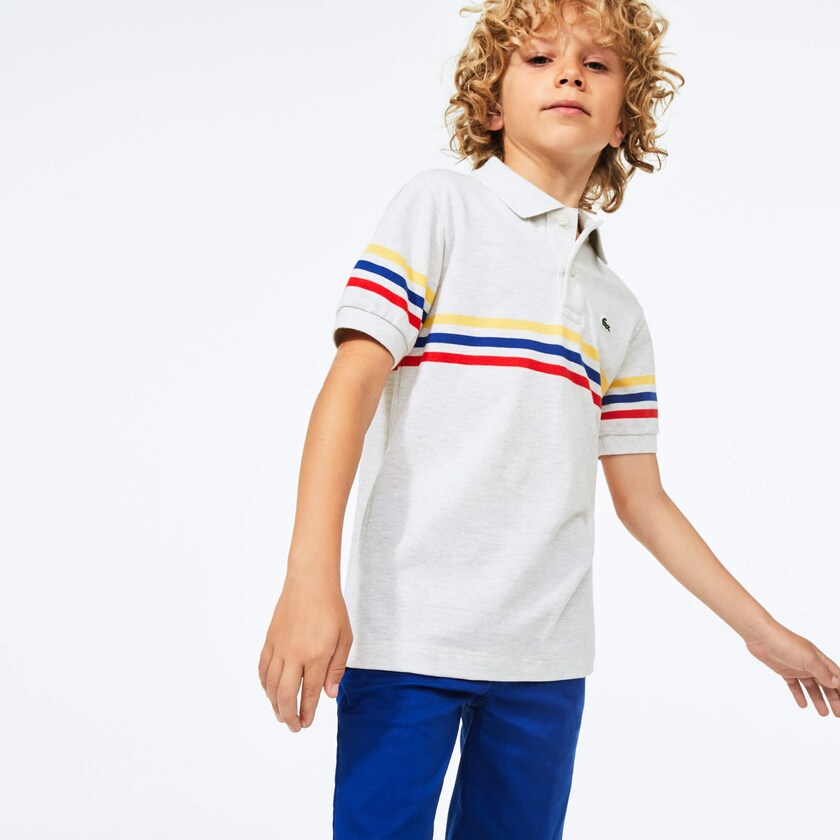 Camisa Polo Lacoste Criança Cinzentas Vermelhas Azuis Amarelas Tricolor Striped Cotton Petit Piqué IH8-22562F8