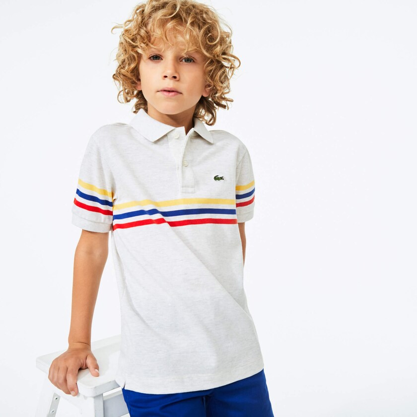 Camisa Polo Lacoste Criança Cinzentas Vermelhas Azuis Amarelas Tricolor Striped Cotton Petit Piqué IH8-22562F8