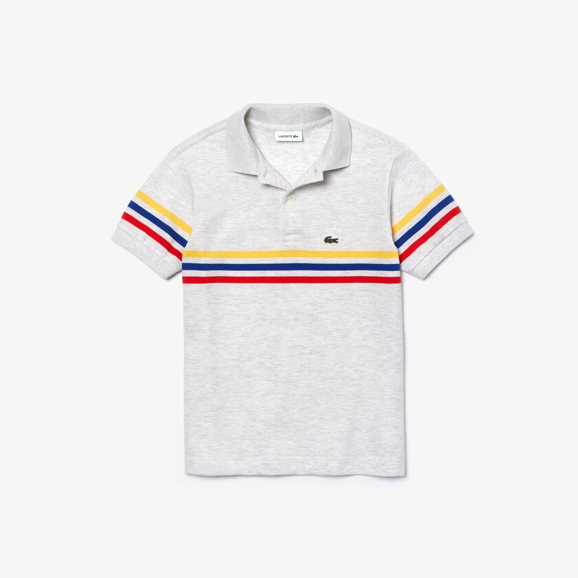 Camisa Polo Lacoste Criança Cinzentas Vermelhas Azuis Amarelas Tricolor Striped Cotton Petit Piqué IH8-22562F8