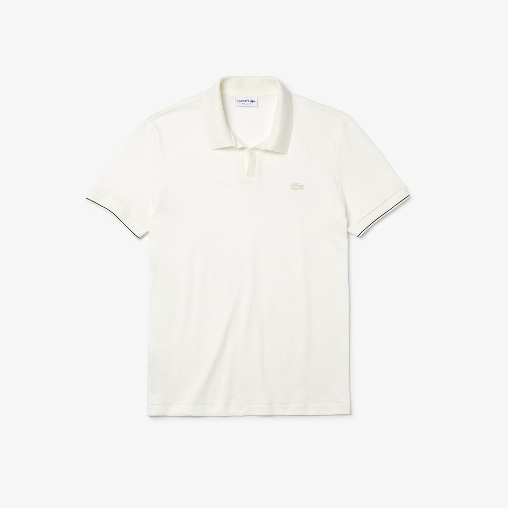 Camisa Polo Lacoste Masculino Branco Pretas Tunisian Collar Linen And Cotton Regular Fit YW7-41894S6