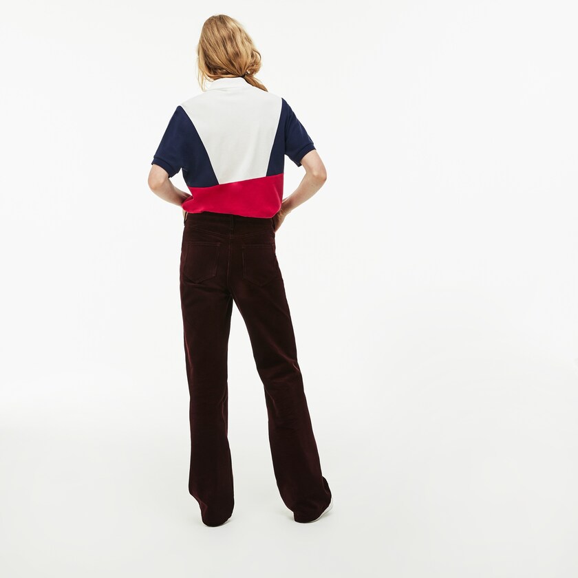 Camisa Polo Lacoste Feminino Branco Azul Marinho Azuis Vermelhas Zip Neck Colorblock Terrycloth Piqué RR9-24672R5