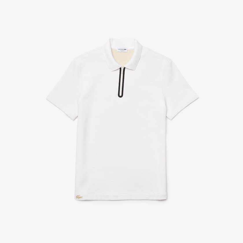 Camisa Polo Lacoste Masculino Branco Bege Zippered Collar Regular Fit Reversible Piqué FI7-23502T5