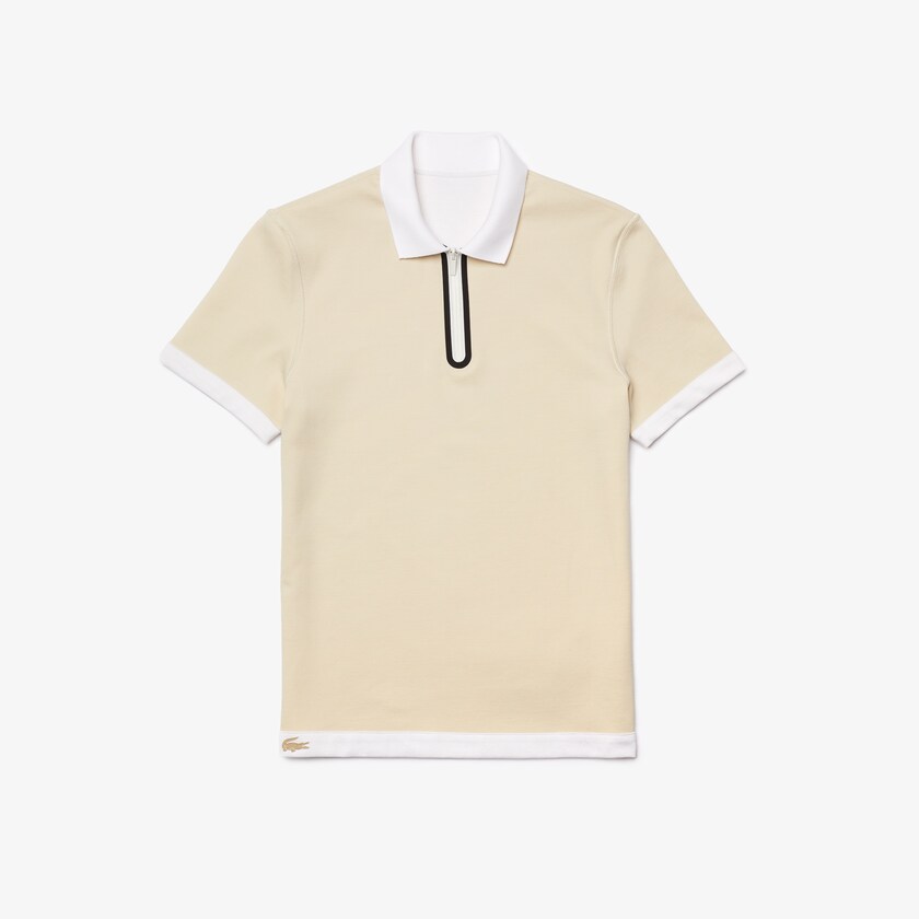 Camisa Polo Lacoste Masculino Branco Bege Zippered Collar Regular Fit Reversible Piqué FI7-23502T5