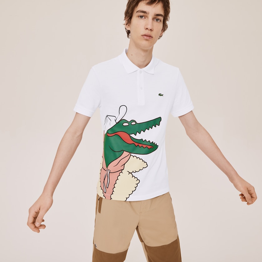 Camisa Polo Lacoste Feminino Branco Amarelas x Jean-Michel Tixier Print Classic Fit QI0-48984F5