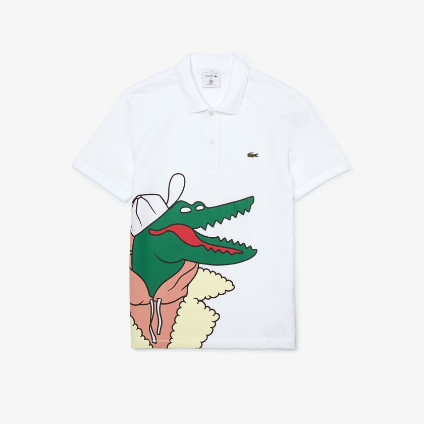 Camisa Polo Lacoste Feminino Branco Amarelas x Jean-Michel Tixier Print Classic Fit QI0-48984F5