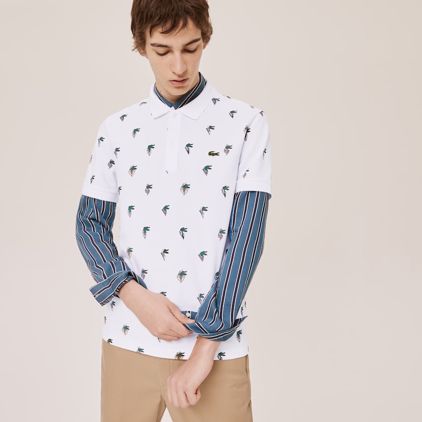 Camisa Polo Lacoste Feminino Branco x Jean-Michel Tixier Print Regular Fit DG1-14811D3