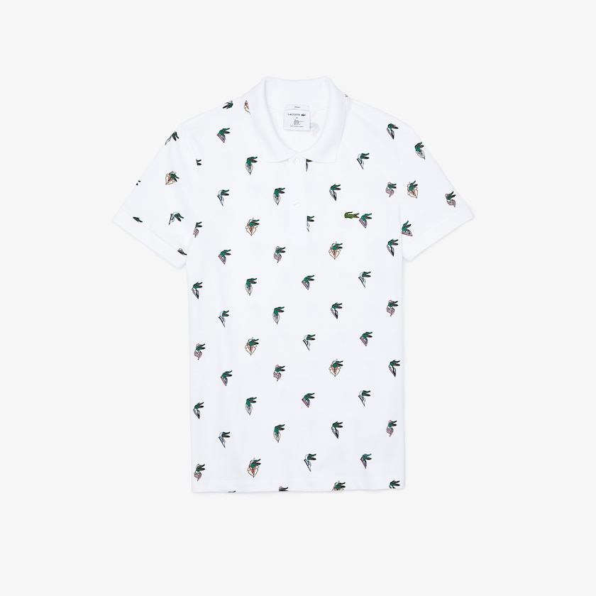 Camisa Polo Lacoste Feminino Branco x Jean-Michel Tixier Print Regular Fit DG1-14811D3