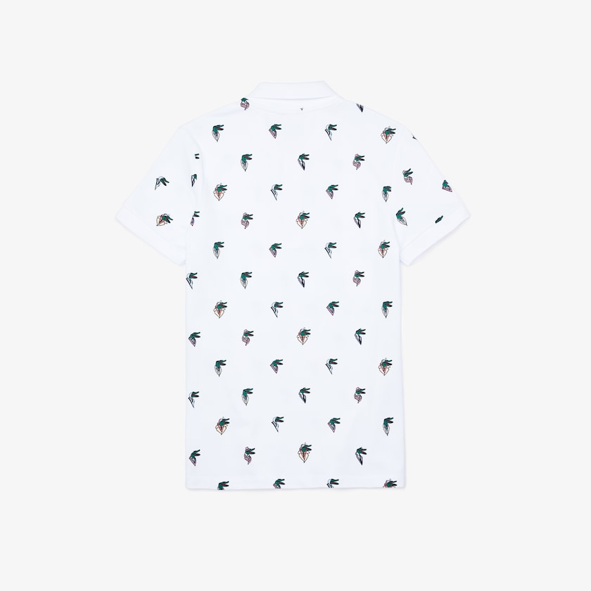 Camisa Polo Lacoste Feminino Branco x Jean-Michel Tixier Print Regular Fit DG1-14811D3
