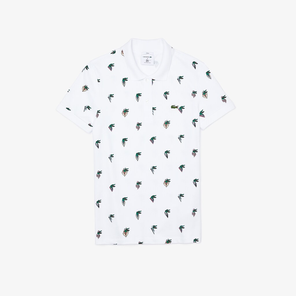 Camisa Polo Lacoste Masculino Branco Amarelas x Jean-Michel Tixier Print Regular Fit FS0-45744R9