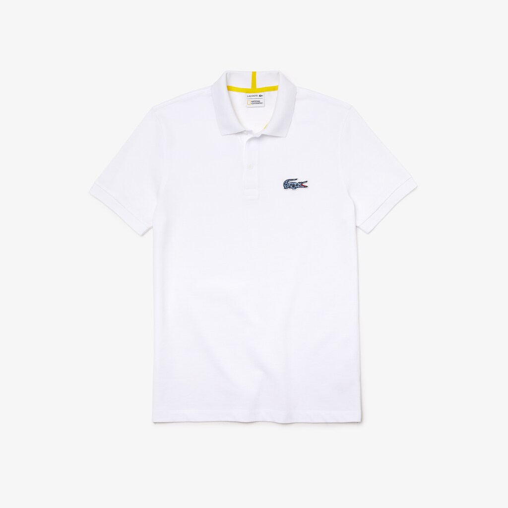 Camisa Polo Lacoste Masculino Branco x National Geographic Regular Fit Organic Cotton IL5-10451A5