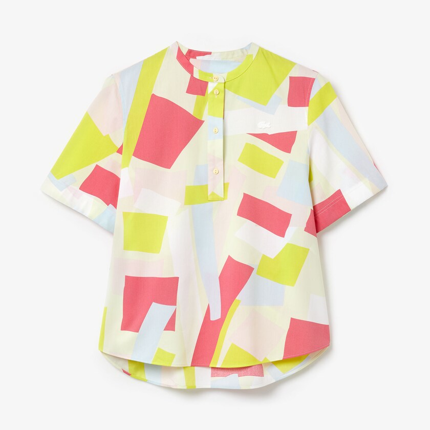Camisas Lacoste Feminino Amarelas Branco Abstract-Print Cotton Blend Blouse FJ4-04730S3