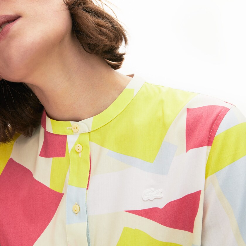 Camisas Lacoste Feminino Amarelas Branco Abstract-Print Cotton Blend Blouse FJ4-04730S3