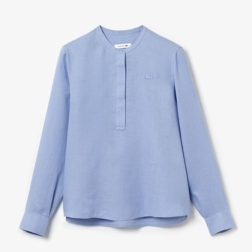 Camisas Lacoste Feminino Roxo Buttoned Mao Collar Linen Blouse PN9-71767L4