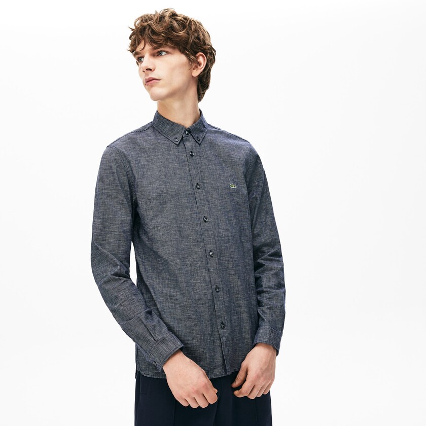 Camisas Lacoste Masculino Azul Marinho Azuis Checkered Cotton LV3-98399K4