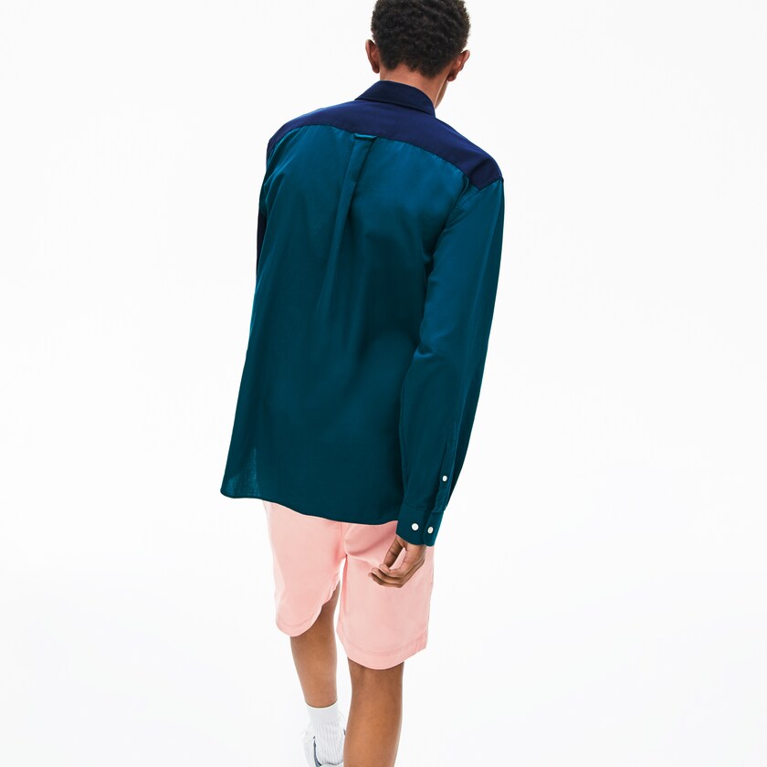 Camisas Lacoste Masculino Azul Marinho Azuis Verdes Branco Color-Block Cotton ZU1-65756W1