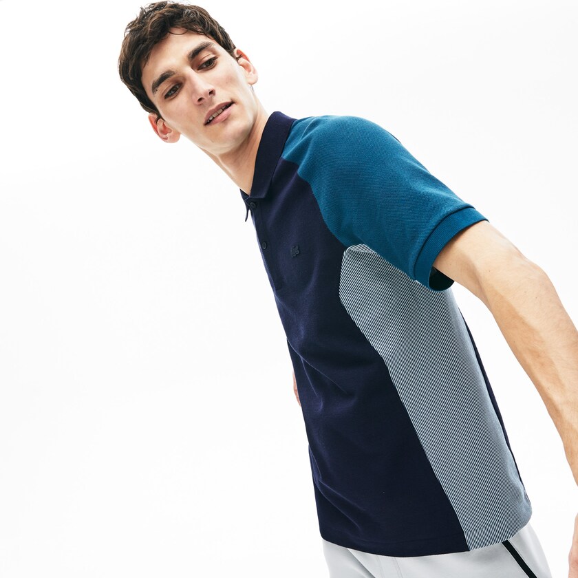 Camisas Lacoste Masculino Azul Marinho Azuis Cinzentas Azul Marinho Azuis Colorblock Piqué Polo QX7-87508E5