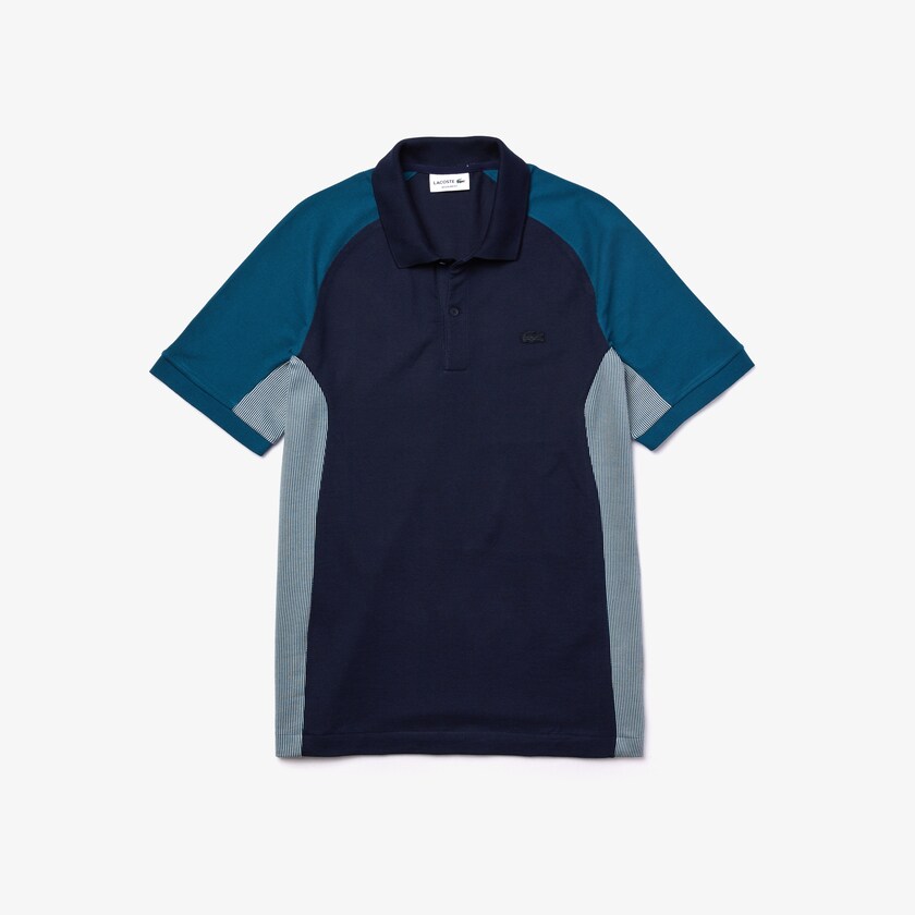 Camisas Lacoste Masculino Azul Marinho Azuis Cinzentas Azul Marinho Azuis Colorblock Piqué Polo QX7-87508E5