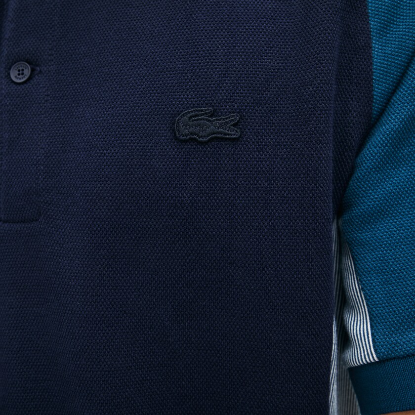Camisas Lacoste Masculino Azul Marinho Azuis Cinzentas Azul Marinho Azuis Colorblock Piqué Polo QX7-87508E5