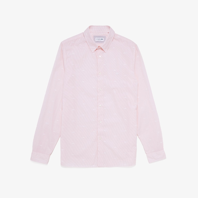 Camisas Lacoste Masculino Rosa Branco Crocodile Print Poplin SQ0-16871P7