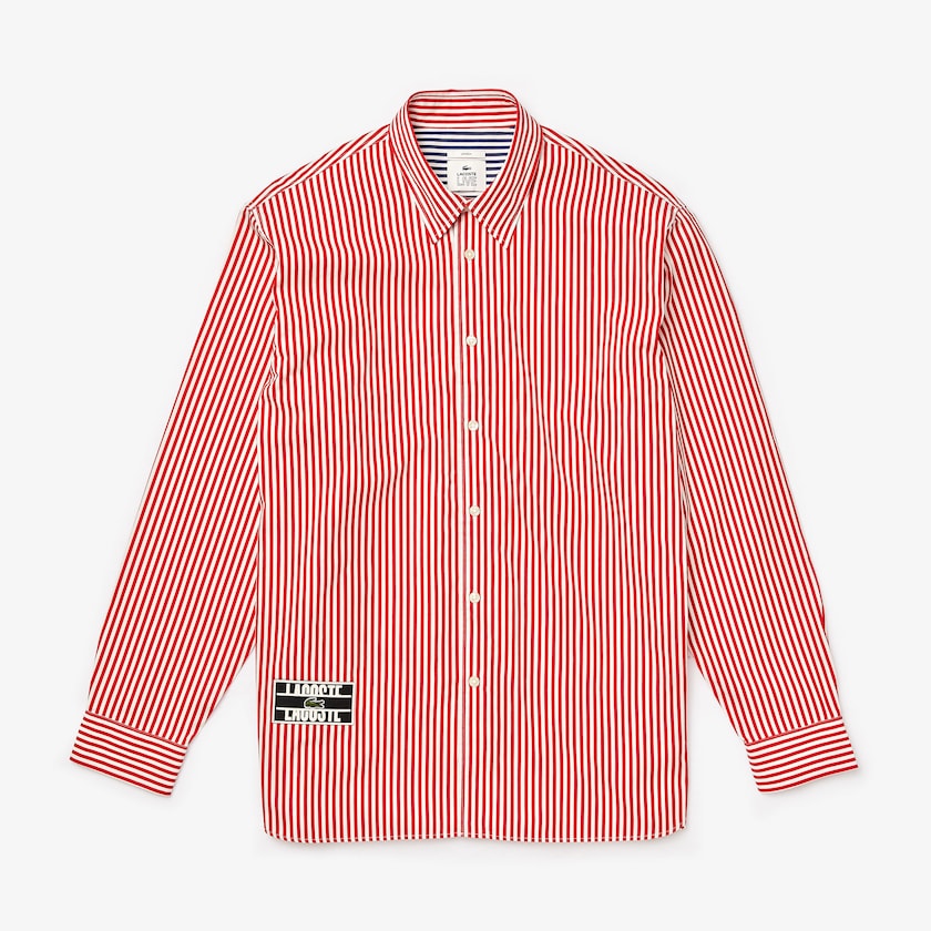 Camisas Lacoste Feminino Branco Vermelhas LIVE Boxy-Fit Striped Cotton GE6-71567V7