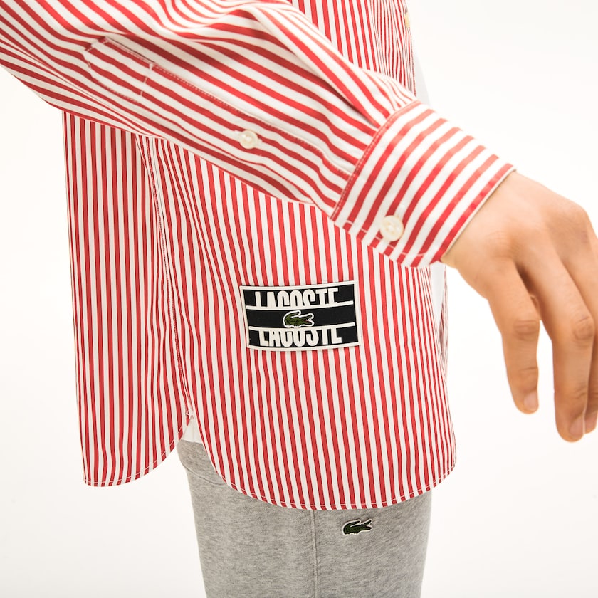 Camisas Lacoste Feminino Branco Vermelhas LIVE Boxy-Fit Striped Cotton GE6-71567V7