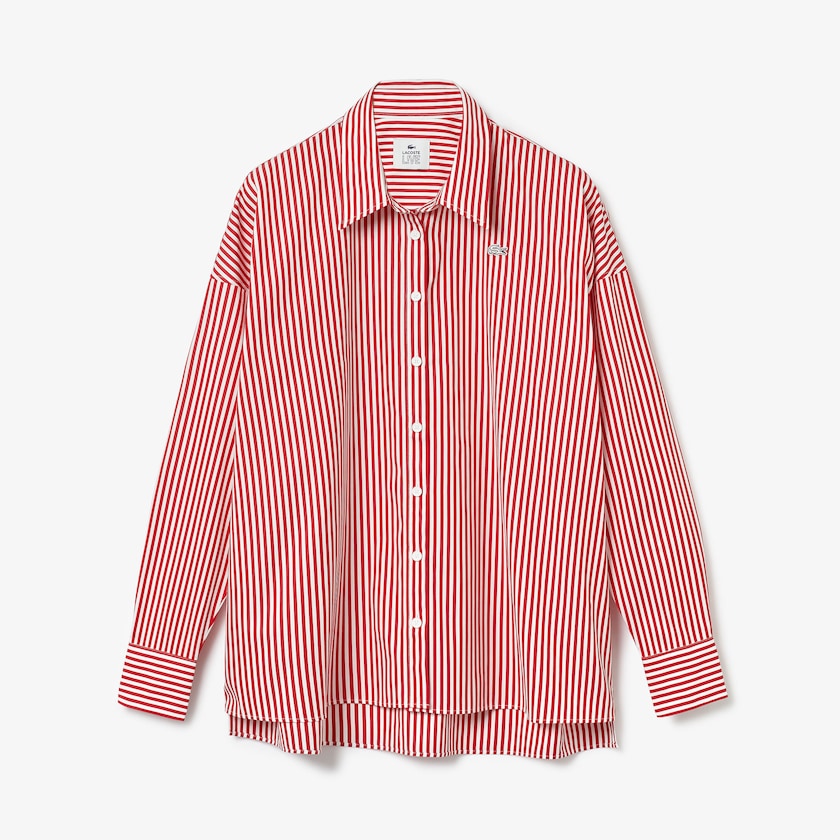Camisas Lacoste Feminino Branco Vermelhas LIVE Boxy-Fit Striped Cotton LN4-56635W0