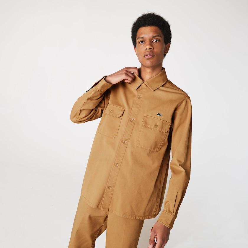 Camisas Lacoste Masculino Bege LIVE Boxy Fit Cotton Canvas EI2-36693R8