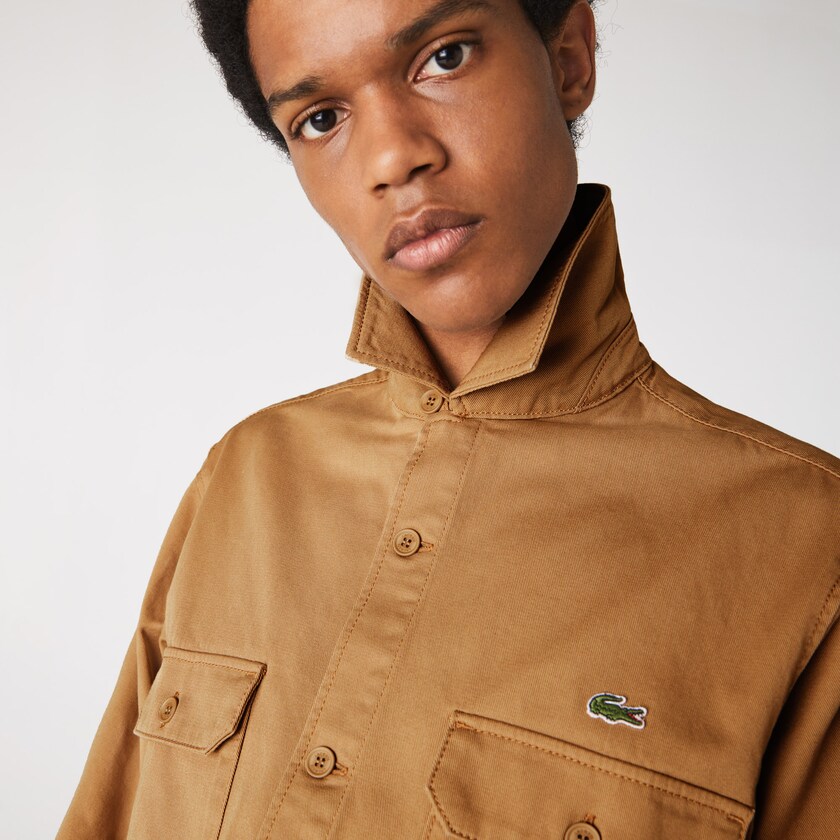 Camisas Lacoste Masculino Bege LIVE Boxy Fit Cotton Canvas EI2-36693R8