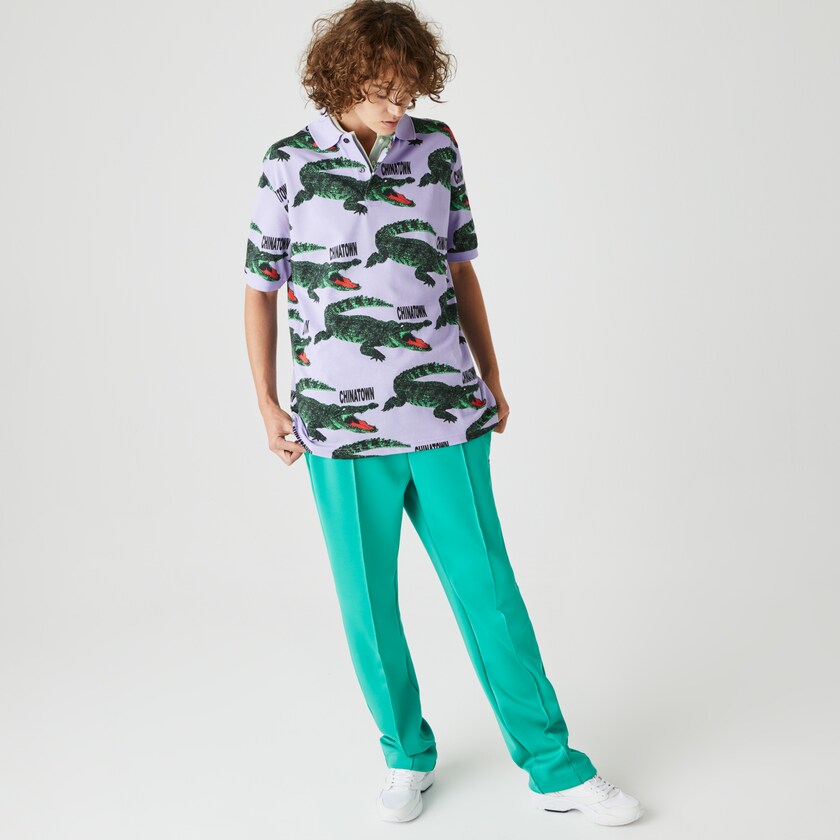 Camisas Lacoste Masculino Roxo Branco LIVE Chinatown Market Collaboration Loose Fit Polo QF3-78287R0