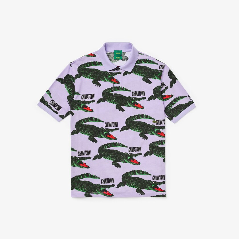 Camisas Lacoste Masculino Roxo Branco LIVE Chinatown Market Collaboration Loose Fit Polo QF3-78287R0