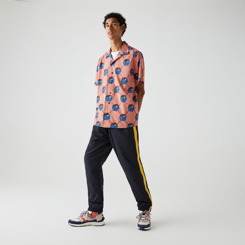 Camisas Lacoste Masculino Rosa Branco LIVE Chinatown Market Collaboration Print ED7-55175Q0