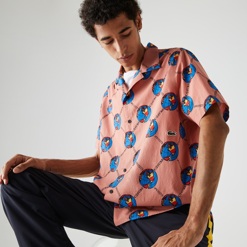 Camisas Lacoste Masculino Rosa Branco LIVE Chinatown Market Collaboration Print ED7-55175Q0