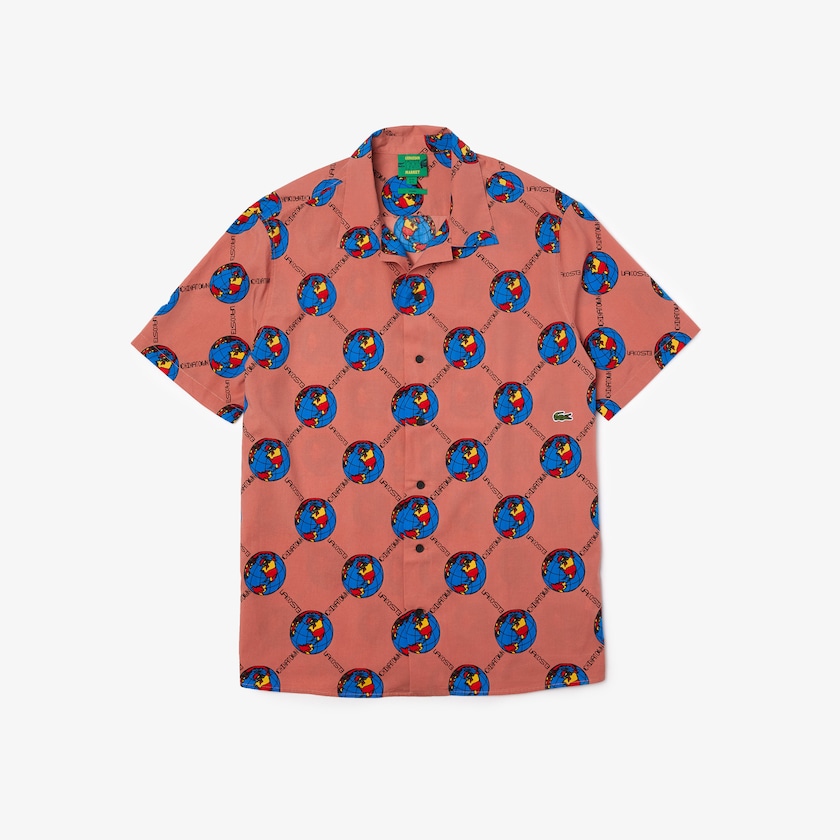 Camisas Lacoste Masculino Rosa Branco LIVE Chinatown Market Collaboration Print ED7-55175Q0