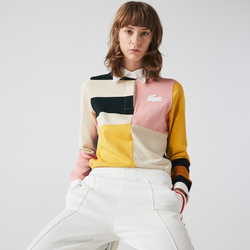 Camisas Lacoste Feminino Bege Branco LIVE Colorblock Rugby Polo XR7-44464P8
