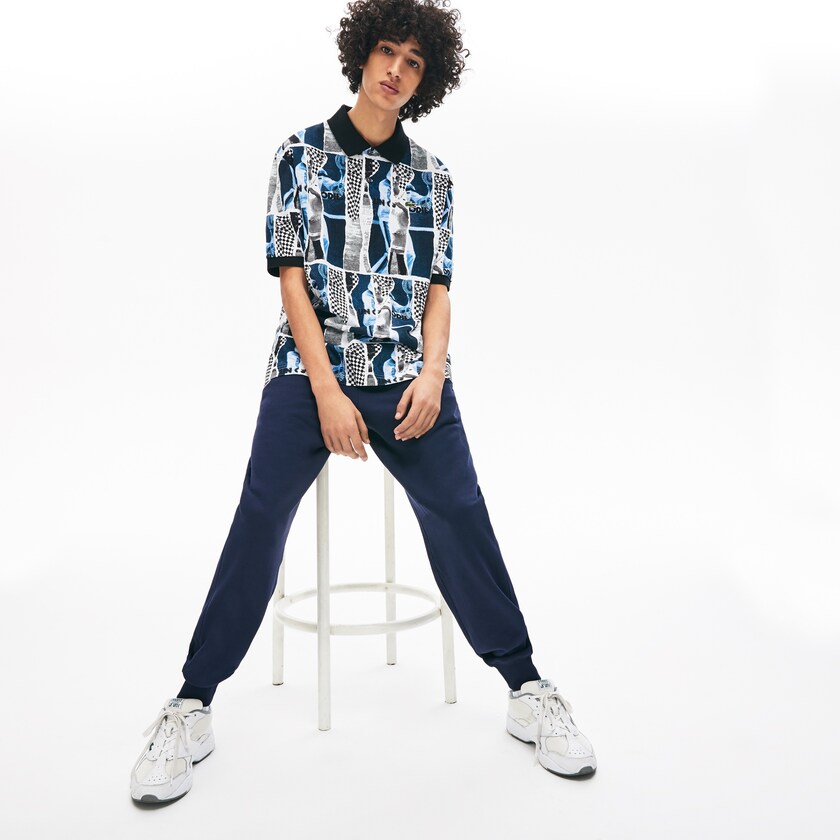 Camisas Lacoste Masculino Branco Azuis Branco LIVE Loose Fit Graphic Print Cotton Polo CR0-76497L8