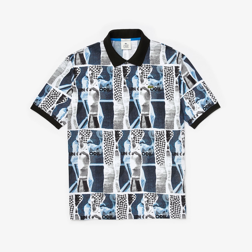 Camisas Lacoste Masculino Branco Azuis Branco LIVE Loose Fit Graphic Print Cotton Polo CR0-76497L8