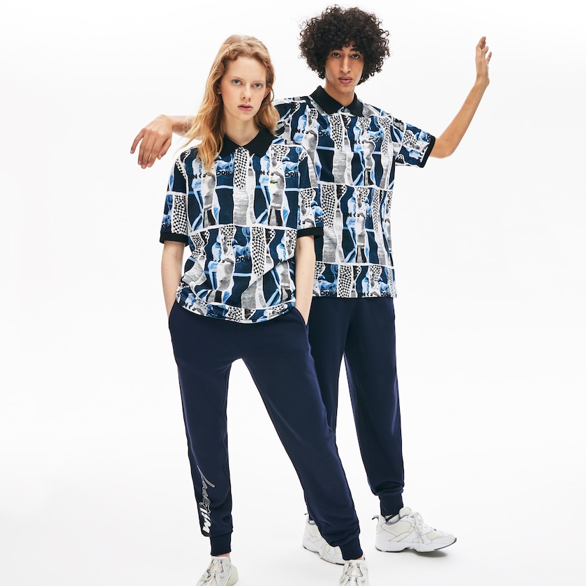 Camisas Lacoste Masculino Branco Azuis Branco LIVE Loose Fit Graphic Print Cotton Polo CR0-76497L8