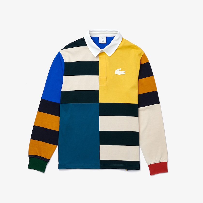 Camisas Lacoste Masculino Amarelas Branco LIVE Relaxed Colorblock Rugby Polo TF7-53015O6