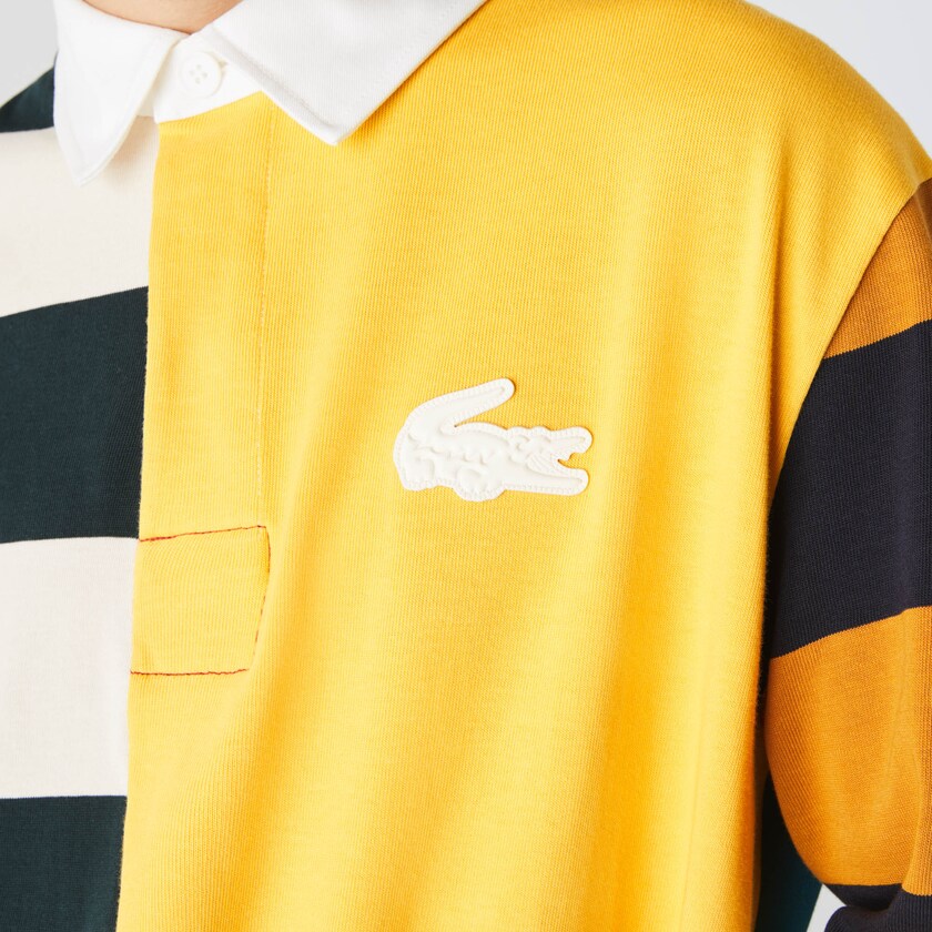 Camisas Lacoste Masculino Amarelas Branco LIVE Relaxed Colorblock Rugby Polo TF7-53015O6