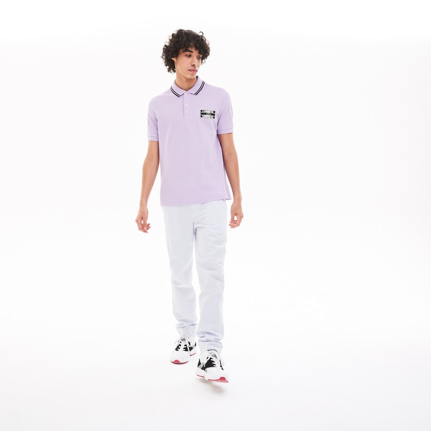 Camisas Lacoste Masculino Roxo Pretas LIVE Striped-Collar Cotton Piqué Polo ZL7-78097O4