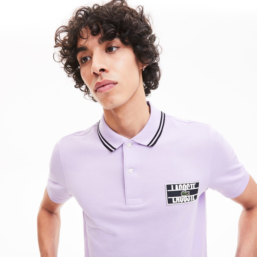 Camisas Lacoste Masculino Roxo Pretas LIVE Striped-Collar Cotton Piqué Polo ZL7-78097O4
