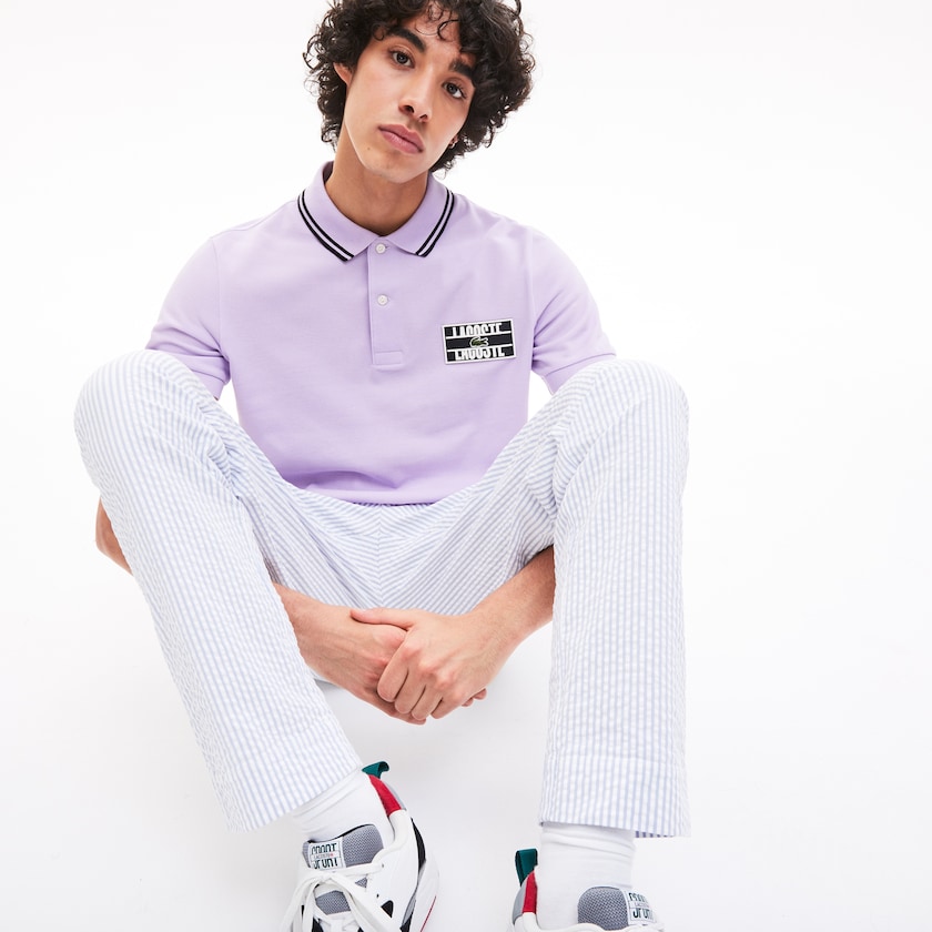 Camisas Lacoste Masculino Roxo Pretas LIVE Striped-Collar Cotton Piqué Polo ZL7-78097O4
