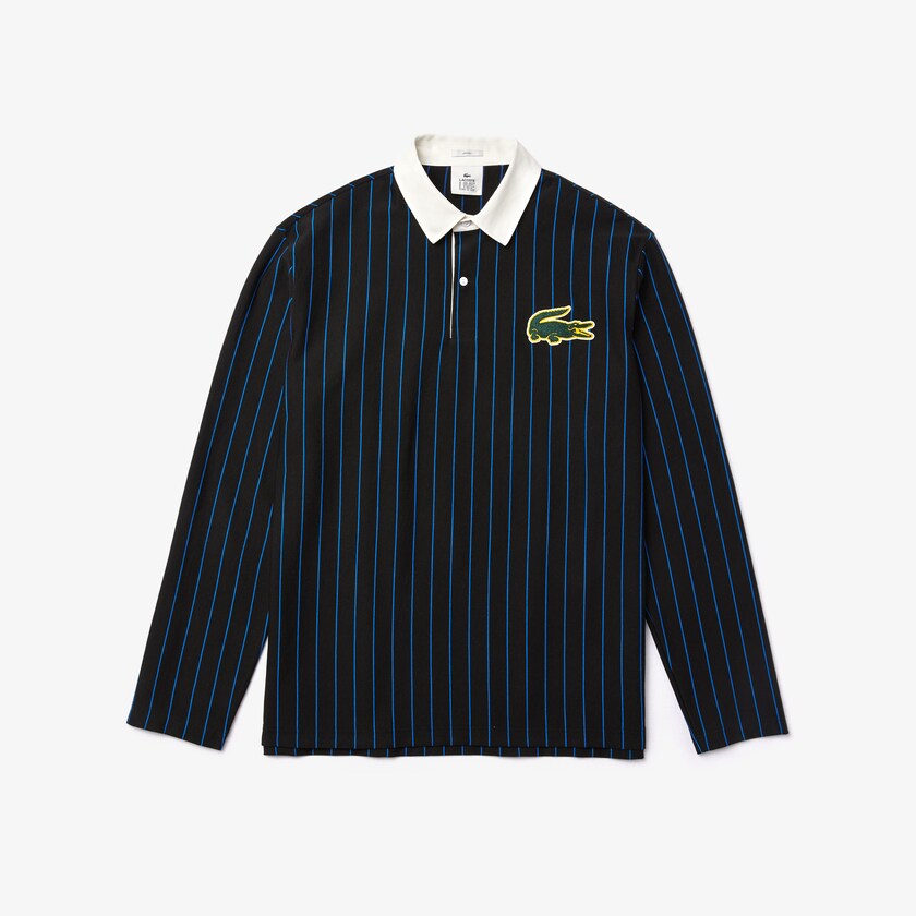 Camisas Lacoste Masculino Pretas Azuis LIVE Striped Cotton Polo ZA6-90839H2