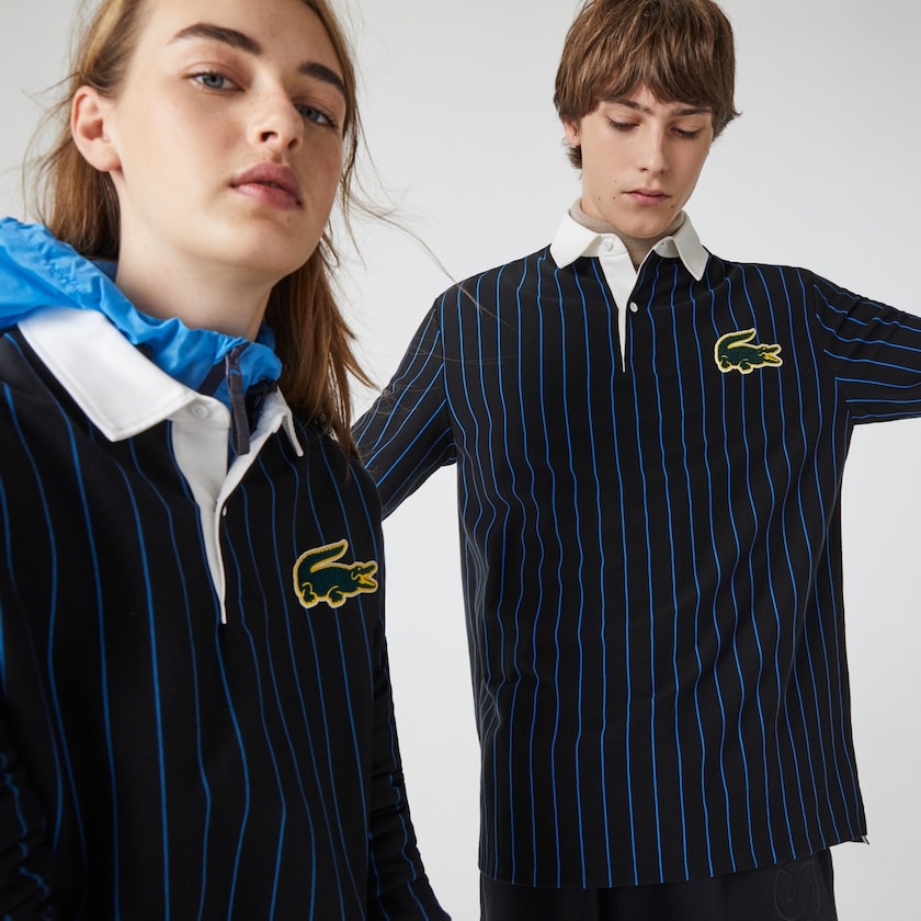 Camisas Lacoste Masculino Pretas Azuis LIVE Striped Cotton Polo ZA6-90839H2