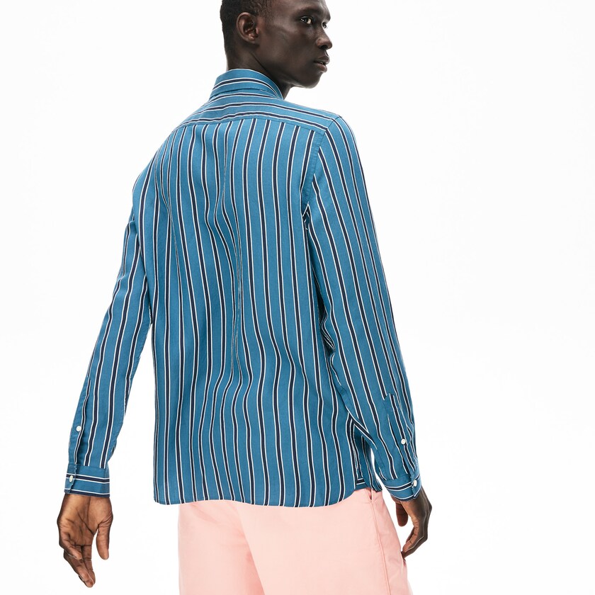 Camisas Lacoste Masculino Azul Marinho Azuis Branco Lightweight Striped ZA6-43474R1