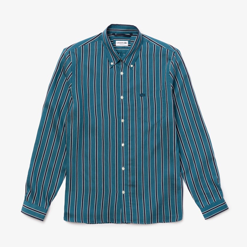 Camisas Lacoste Masculino Azul Marinho Azuis Branco Lightweight Striped ZA6-43474R1
