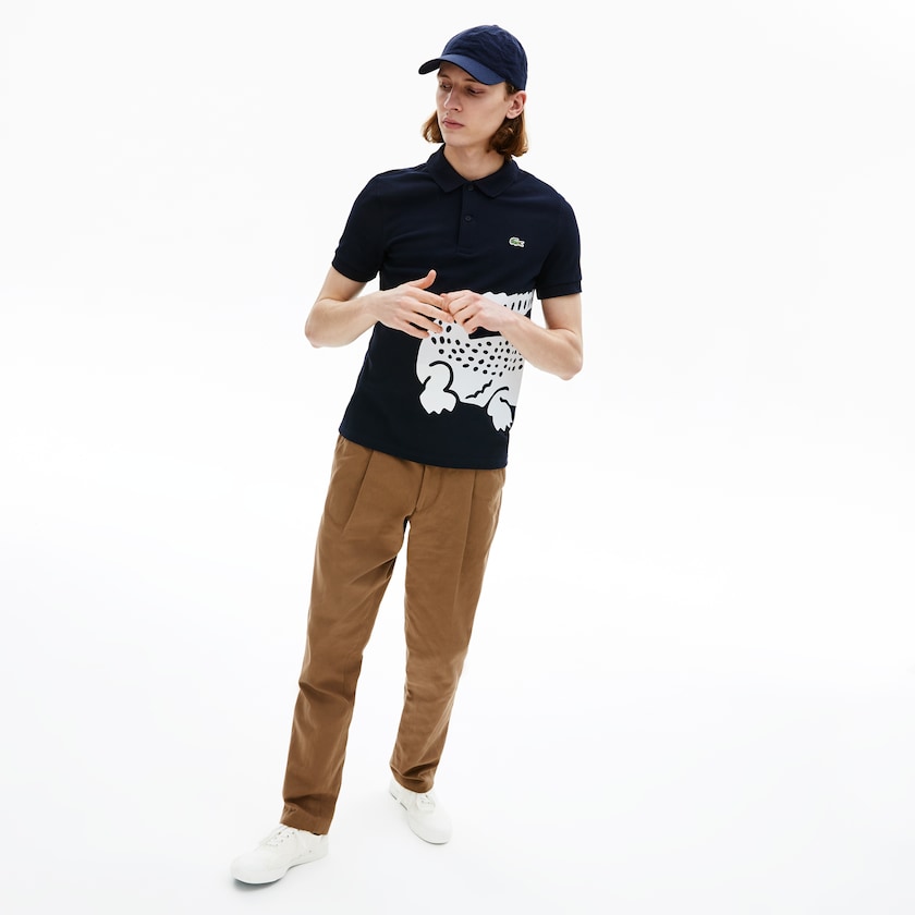 Camisas Lacoste Masculino Azul Marinho Azuis Oversized Crocodile Print Polo WJ6-95629Y6