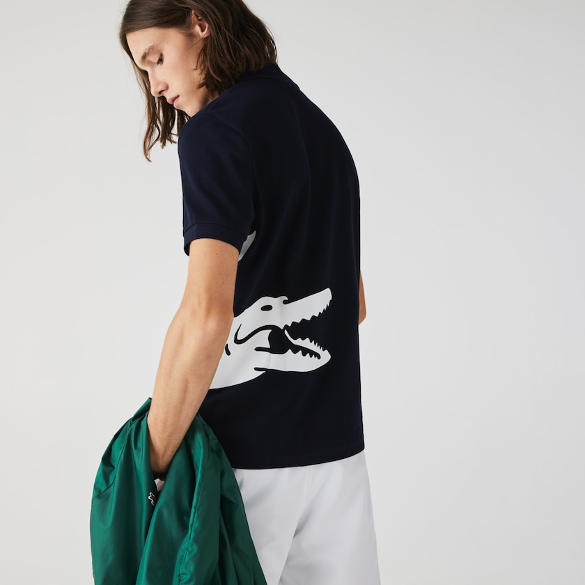 Camisas Lacoste Masculino Azul Marinho Azuis Oversized Crocodile Print Polo WJ6-95629Y6