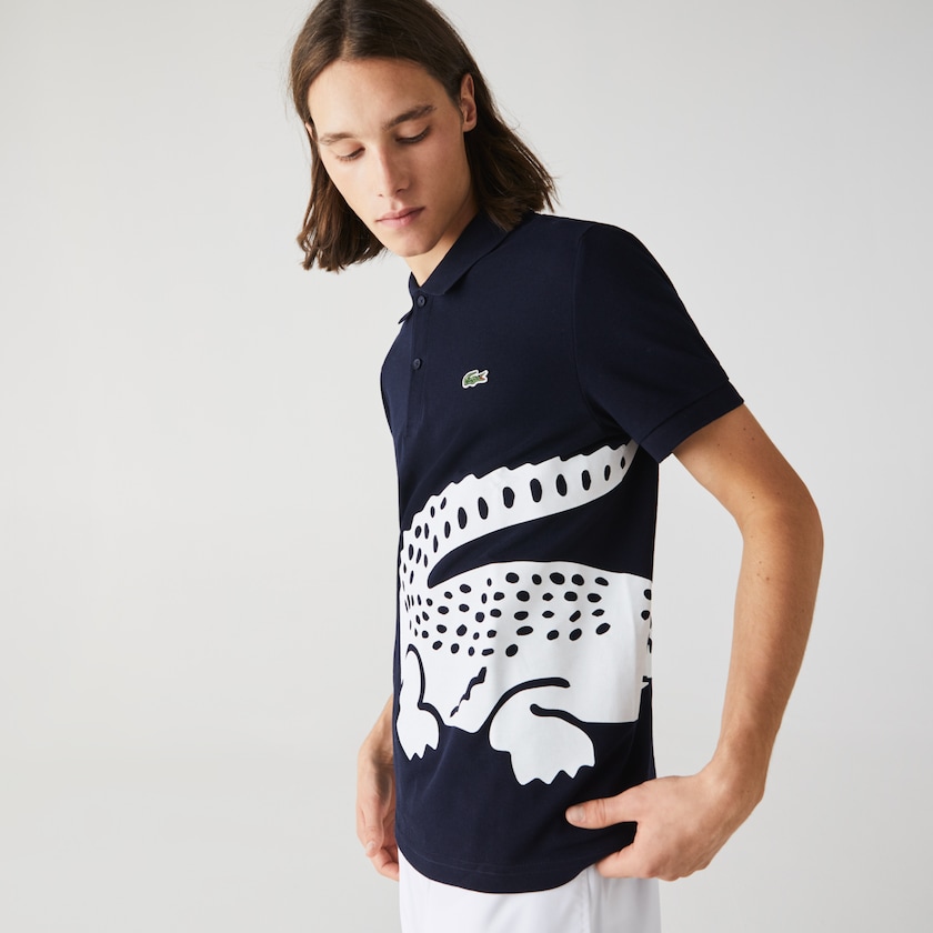Camisas Lacoste Masculino Azul Marinho Azuis Oversized Crocodile Print Polo WJ6-95629Y6